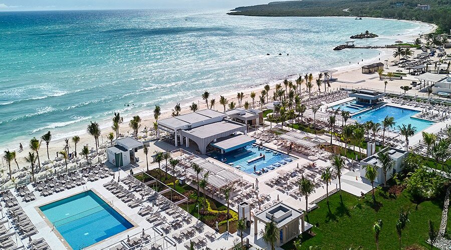 Aerial pools & beach view