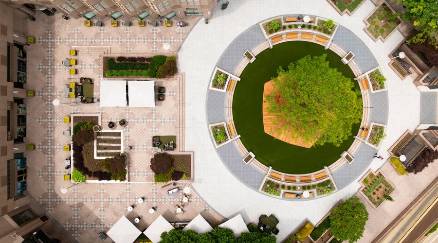  Aerial view of the Hilton Charlotte Uptown Courtyard