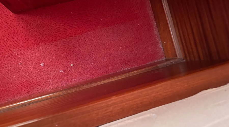 Moquette poussiéreuse près du lit