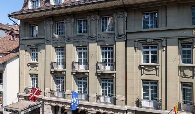 NH Bern The Bristol Facade day main gate terrace flags