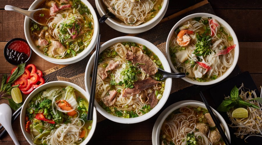 Beef, Chicken, Vegetarian, Vegan, and Seafood Pho options available.