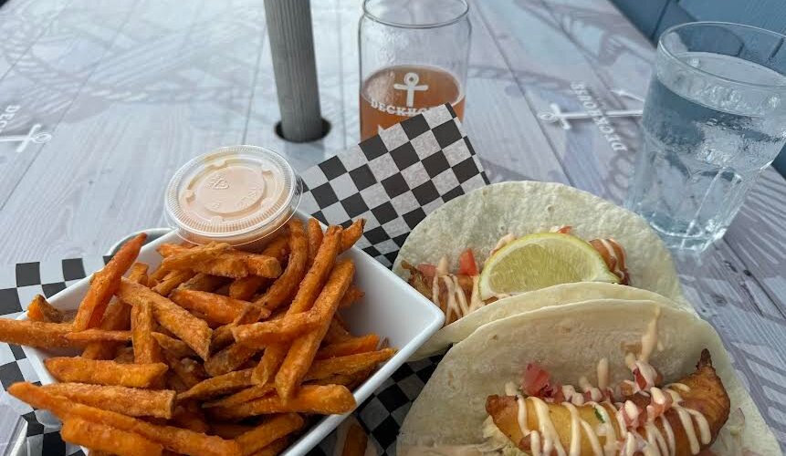 Yummy fish tacos and fries. The local beer was so good. 