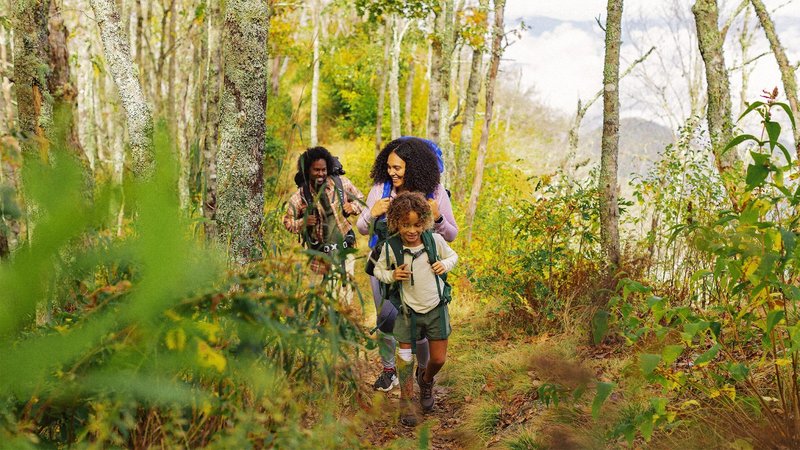Family hiking in Bryson City, North Carolina