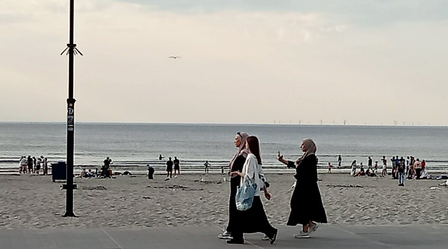 Muslimas on the beach. Hoek van Holland, Netherlands. May 2024.