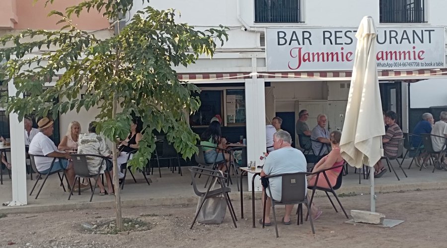 Het gezellige terras. 