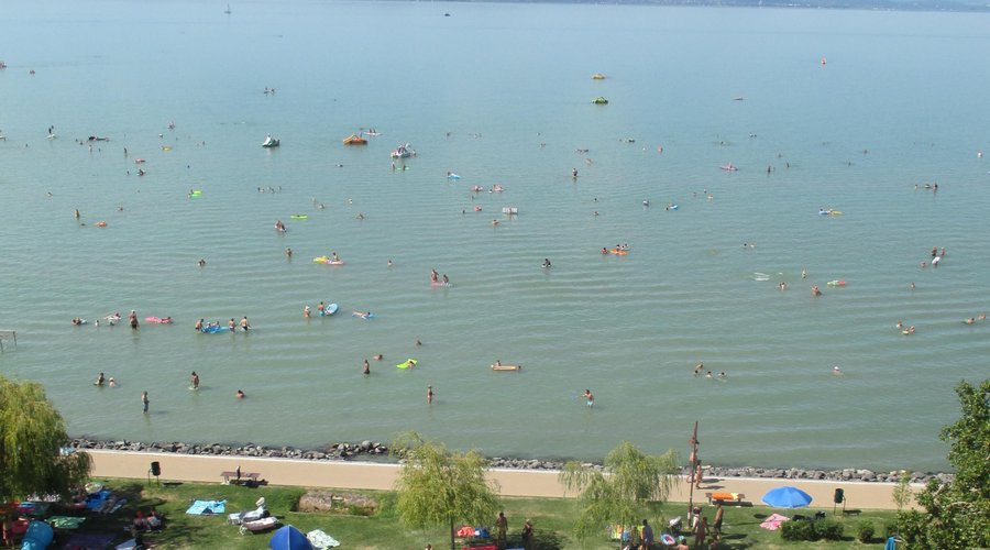 Freshwater Lake Balaton, seen from 7th floor of Hotel Panoráma, Siófok.  The far bank is 10 km away.