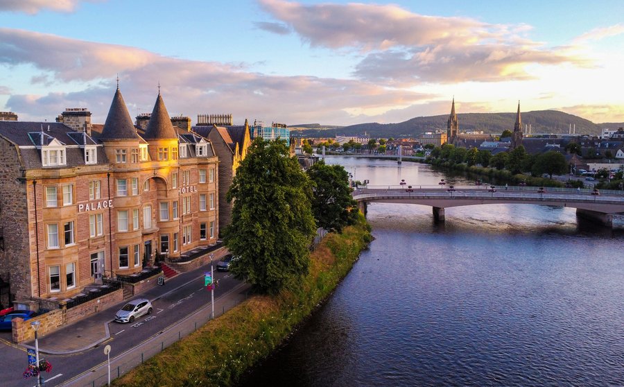 Best Western Inverness Palace Hotel & Spa city view early morning over Inverness and River Ness newly restored façade