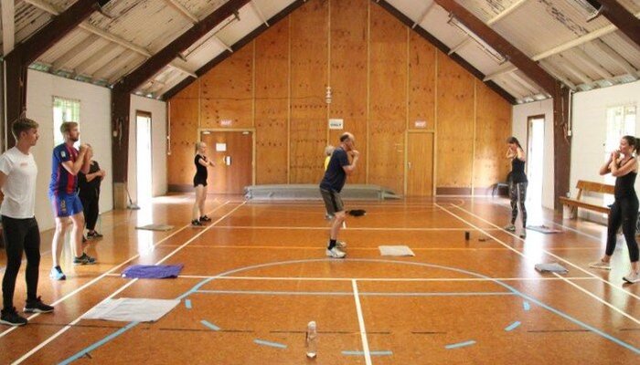 Communial sports hall with basketball hoop