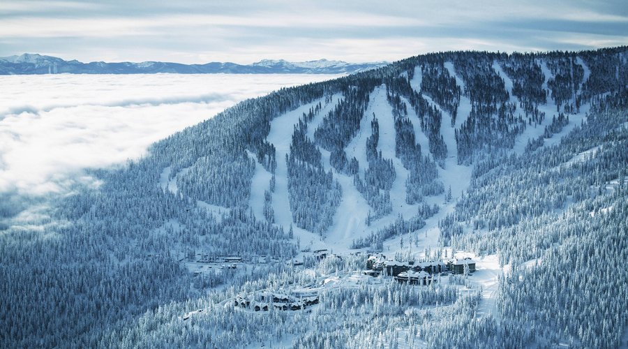 Arial view of resort in winter