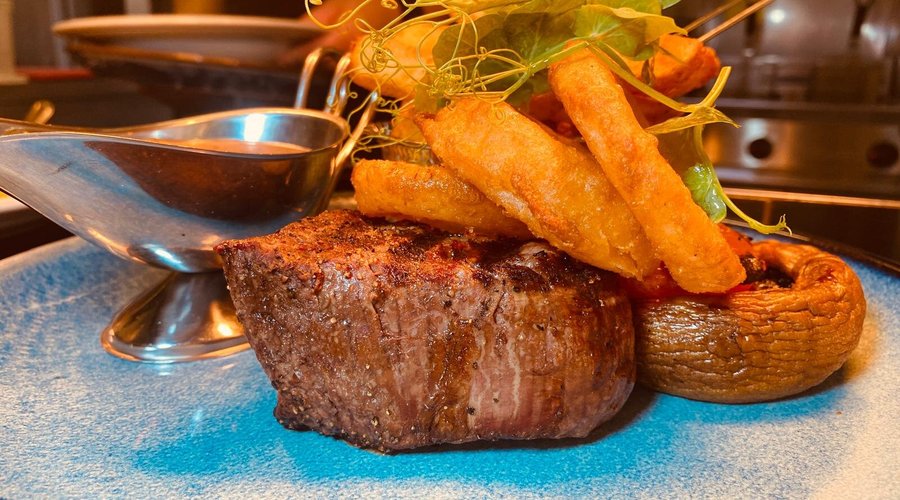 On our current main menu - Talybont Farm Prime Fillet Steak, cooked to your liking with fat triple cooked chips and all the trimmings