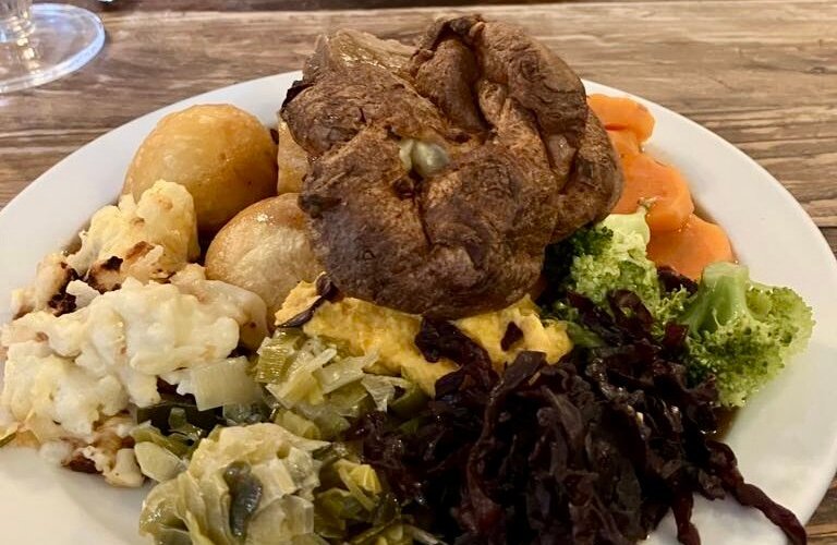 Slow cooked, beef brisket with Yorkshire pud and all of the trimmings. 