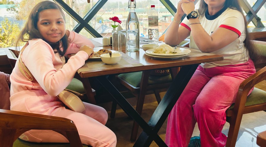 Enjoying breakfast buffet with my little one..