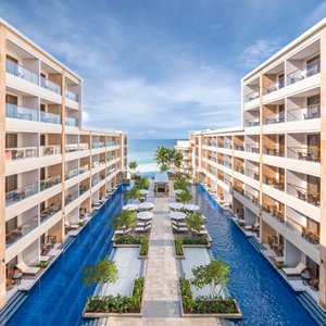 Main swimming pools and resort exterior 