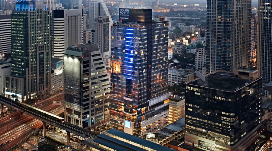 Four Points by Sheraton Bangkok Ploenchit perfectly located in the heart of Bangkok's bustling business and shopping district offers modern accommodations designed for business travelers and vacationers alike. business travelers and vacationers alike. The hotel accessible by major roads. Several embassies and significant commercial locations, as well as many of Bangkok's greatest shopping attractions, are within walking distance or a short ride on the adjacent BTS Skytrain Ploenchit station. 