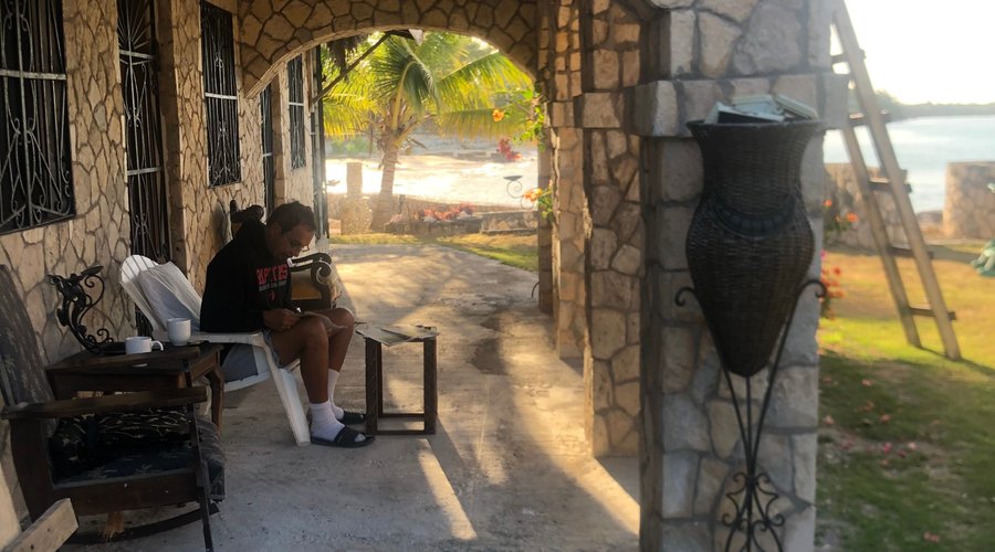 Sitting and relaxing under the veranda