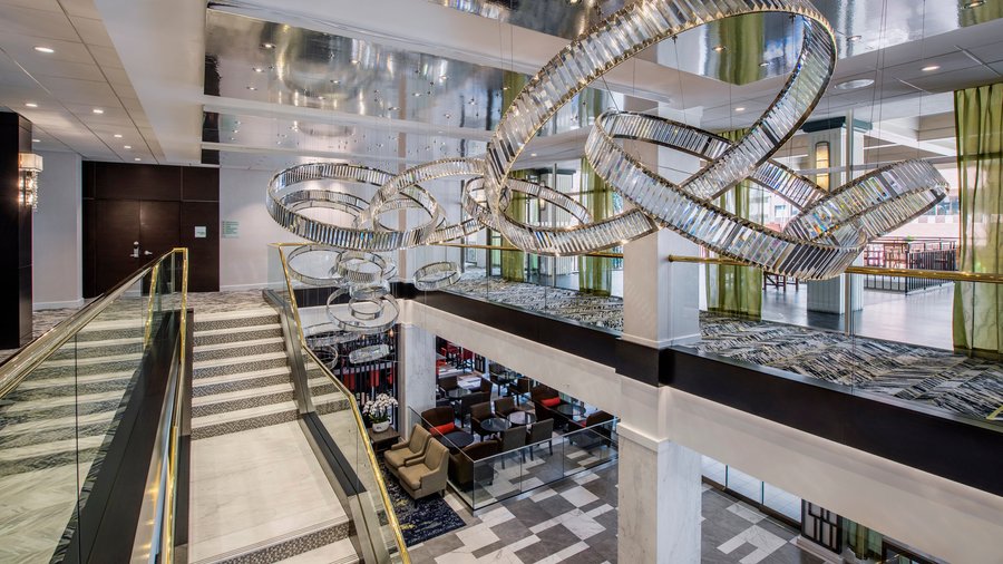 Spectacular light installation over lobby Holiday Inn Vancouver