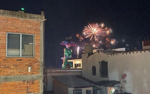 Worlds largest Catrina and fireworks!! From the terrace!!