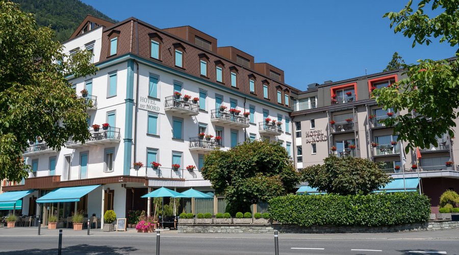 Outside view of Hotel du Nord in summer
