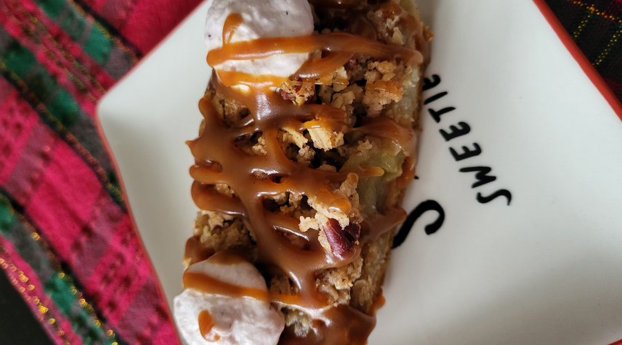 Apple Crumble with salted caramel sauce