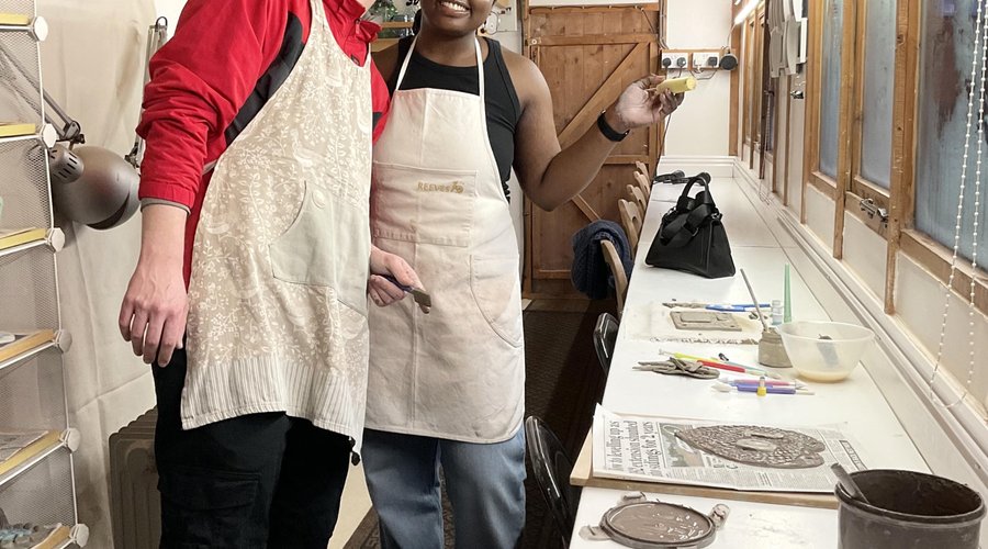 Tia and Jake created plaques to commemorate their 10 year anniversary, at Katherine Fortnum Ceramics