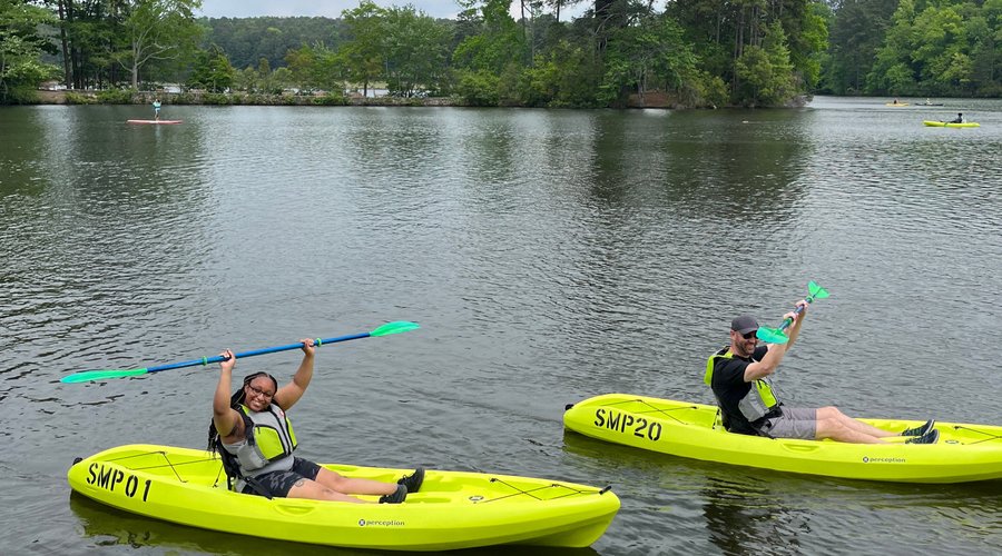 Rent a kayak and explore the beauty of Stone Mountain Lake