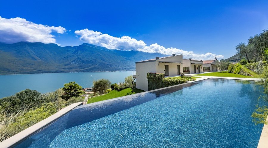 Infinity pool with lake view
