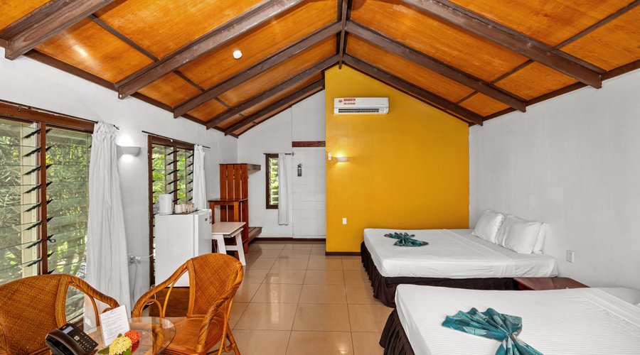 Double Standard Villa with 2 x Queen Sized Beds, mini fridge, spacious bathroom, airco, ceiling fan, TV, tea and coffee facilities 