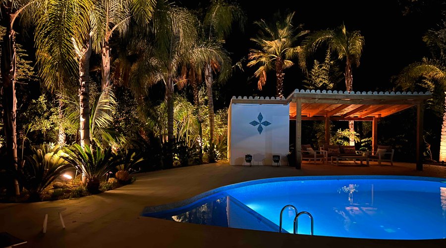 Garden and pool in the evening