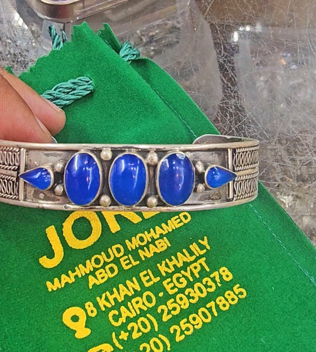 Monumental Vintage Domed Lapis Sterling Silver Bracelet Cuff