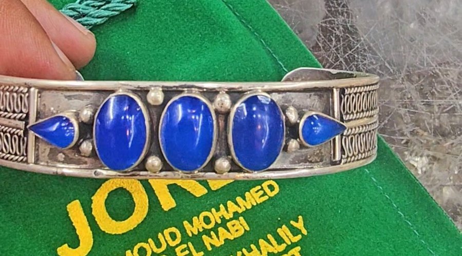 Monumental Vintage Domed Lapis Sterling Silver Bracelet Cuff