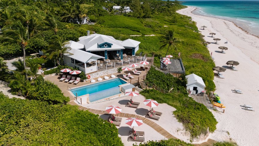Blue Bar & Kitchen Restaurant with Infinity Pool to Pink Sands Beach.