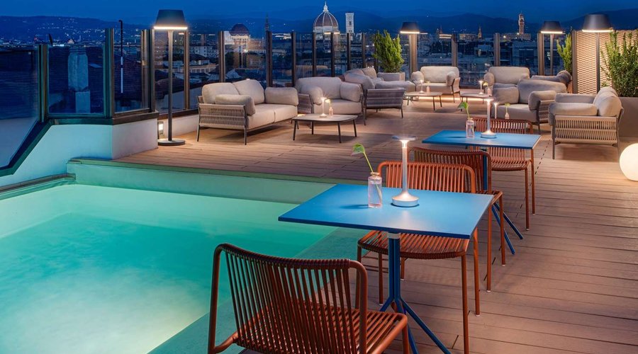 NH Firenze Hotel Facilities Terrace With Pool Night Couches