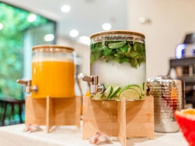 Stay refreshed with orange juice and lemonade, from our breakfast buffet available daily from 7:30 AM to 10:30 AM.