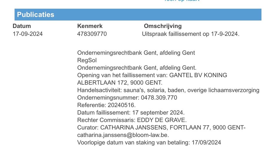 Aankondiging faillissement op 17/09/24