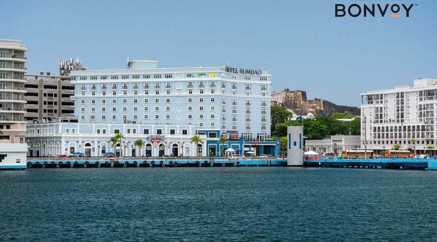 Exterior photo of the new (2024) Hotel Rumbao San Juan a Tribute Portfolio Hotel by Marriott.   The only branded hotel in historic Old San Juan district.  Steps from everything!