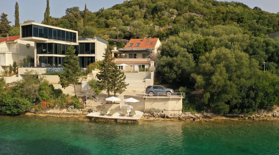Aerial view of Stowaway Villa and its beautiful surroundings.