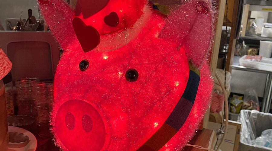 Pink, the Pig, always ready for Pizza!