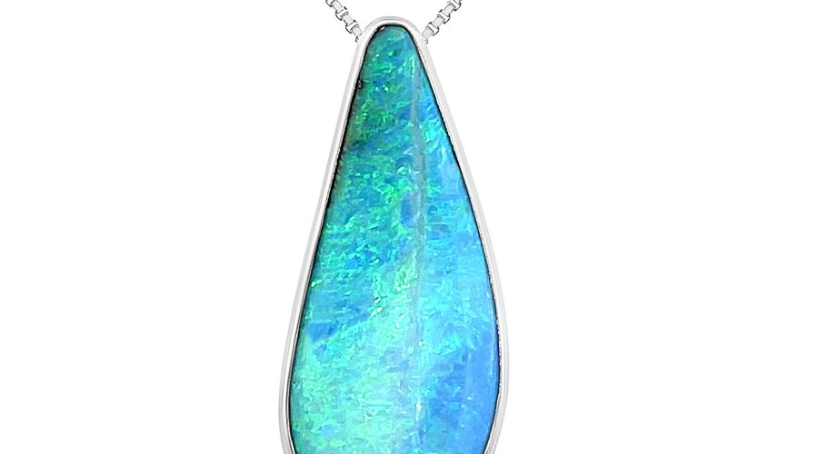 Opal Minded Natural Untreated Australian Boulder Opal Pendant in 18K White Gold Designed by Creative Director Dr Renata Bernard