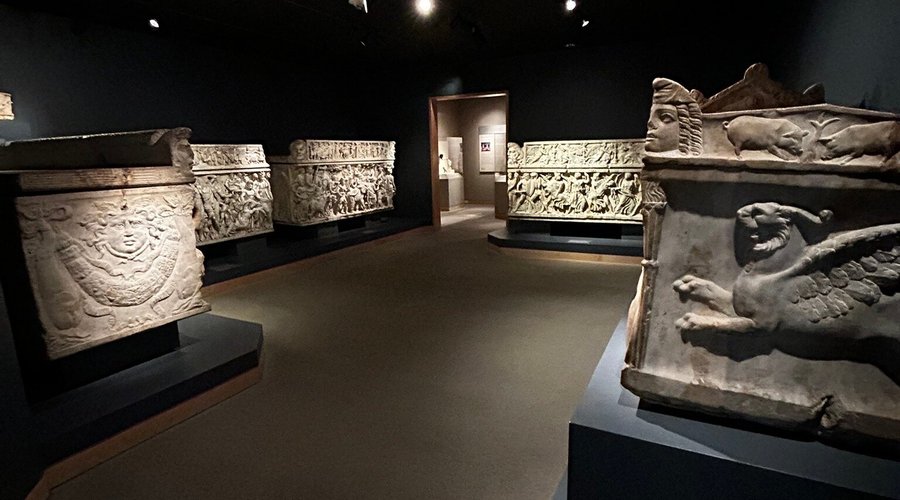 A room full of Roman sarcophagi