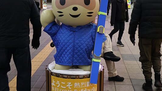 다누키(狸)는 '너구리'를 의미하는 것으로 이에 겨울맞이로 스키복을 입은 너구리가 상징으로 서 있다(4조메).