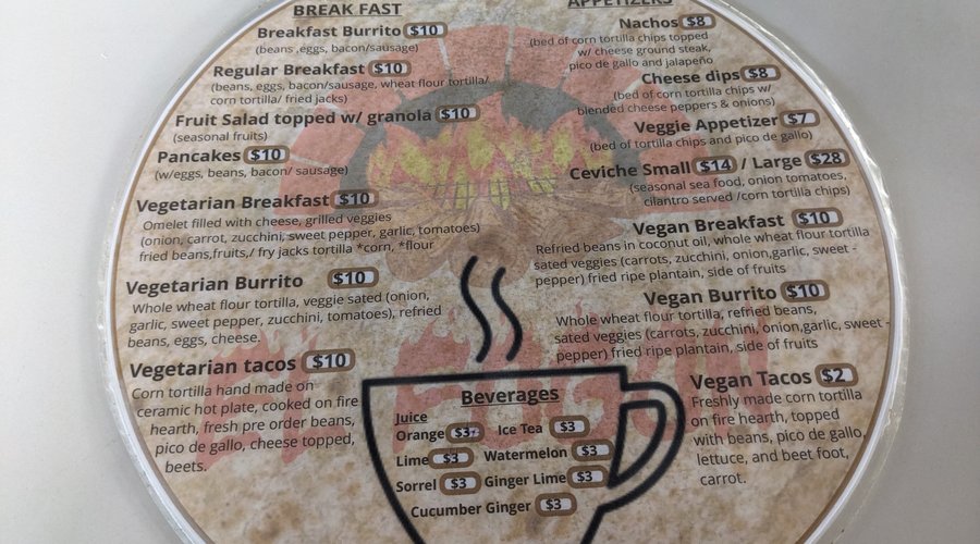 One side of the menu for El Fogon Del Cayo