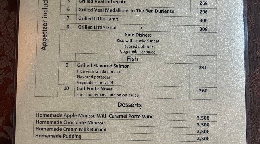 English Menu