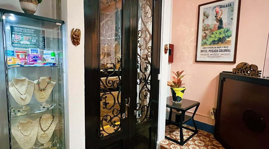 Hotel entrance, part of the lobby.