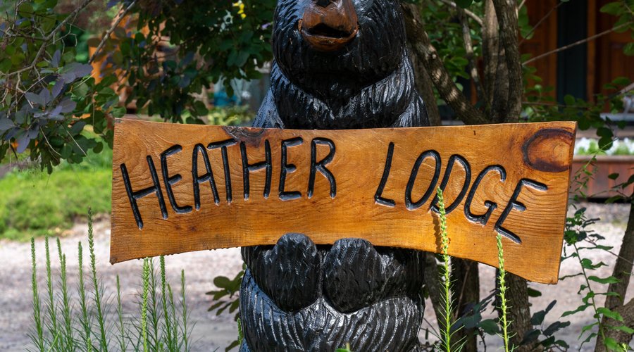 Our hand chainsaw bear greeting you as you arrive at Heather Lodge.