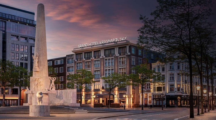 Anantara Grand Hotel Krasnapolsky Amsterdam Exterior Building Evening Facade