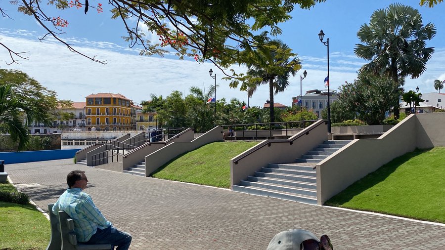 City-Sightseeing Hop on Hop off Bus Tour, bus stop by the water and within walking distance of old colonial Casco Viejo