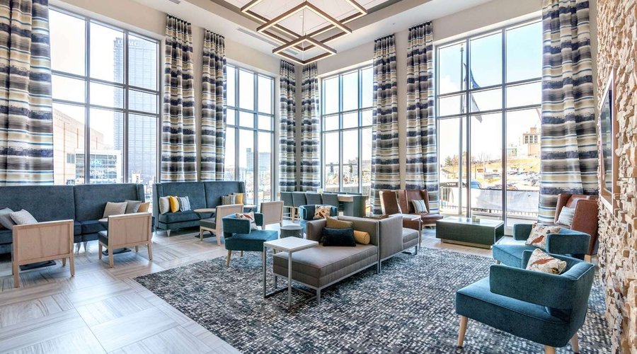 Spacious lobby with sitting area