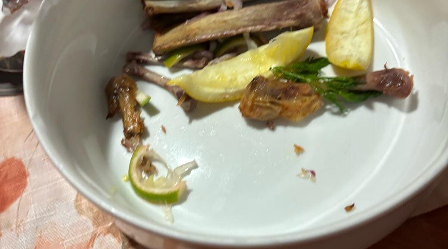 Das war die Knochen-Schale, an Hand der Menge der Knochen kann man erahnen wie viel es zu essen gab. Eine absolute Enttäuschung!