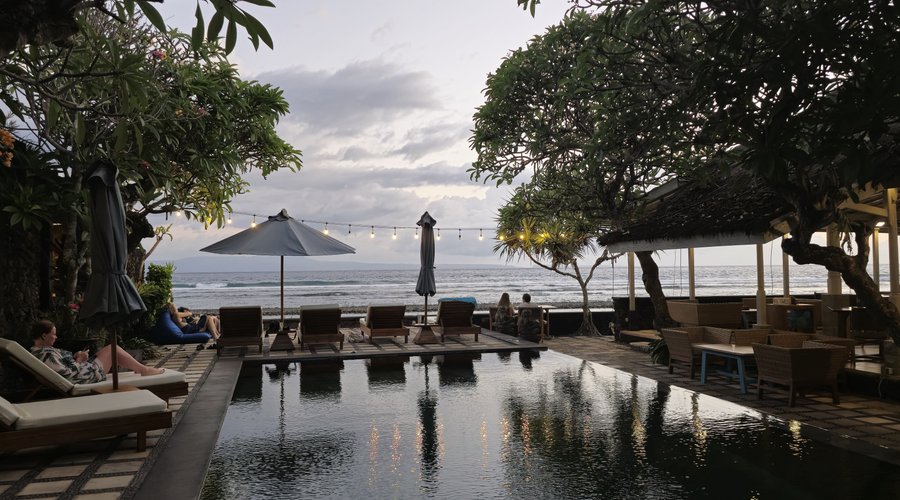 a serene atmosphere from the pool
