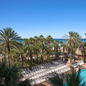 Tropical Pool Deck View from Lower Level Guest Room